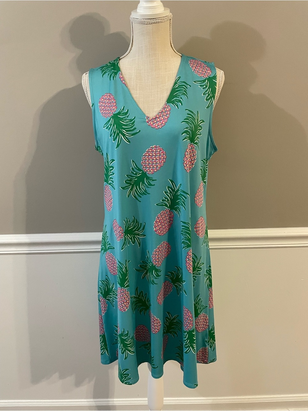 NWT Escapada Living Teal Pineapple Dress | Size Medium